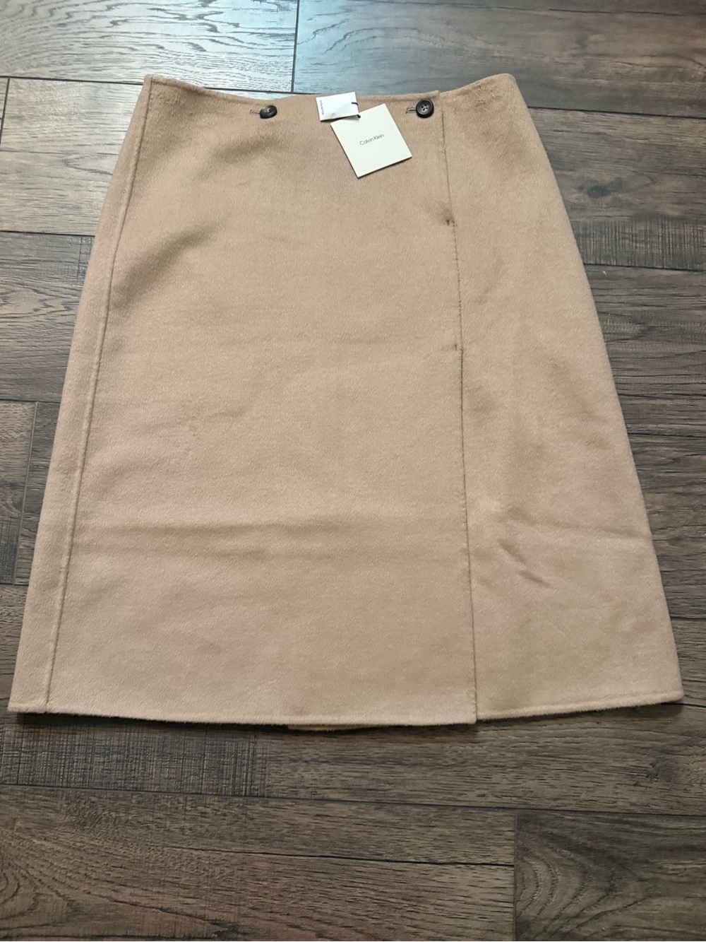 NEW⭐️Calvin Klein Camel Wool Blend Wrap A-Line Midi Skirt Size 12 Tailored $225